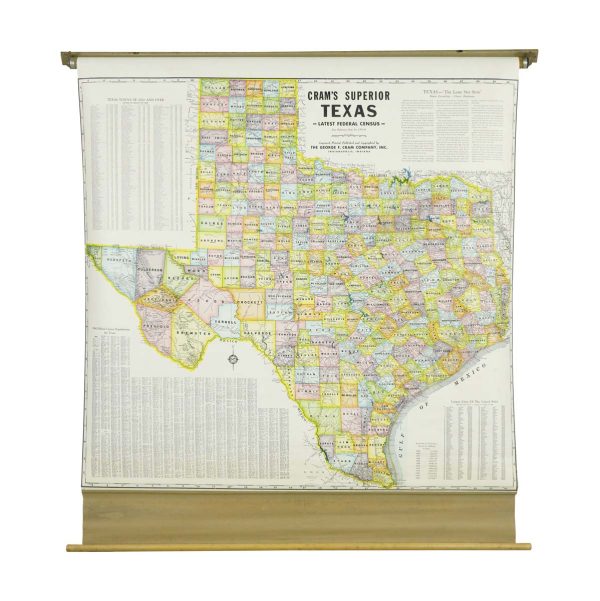 Globes & Maps - 1850-1960 Cram's Superior Latest Federal Census Texas Map