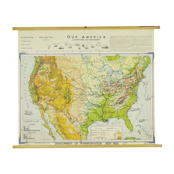 Globes & Maps - 1957 Our America Background and Development Canvas Roll Up Map