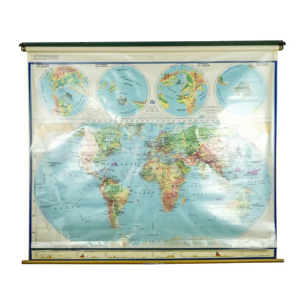 Globes & Maps - 1966 Pictorial Relief with Merging Colors Roll Up World Map