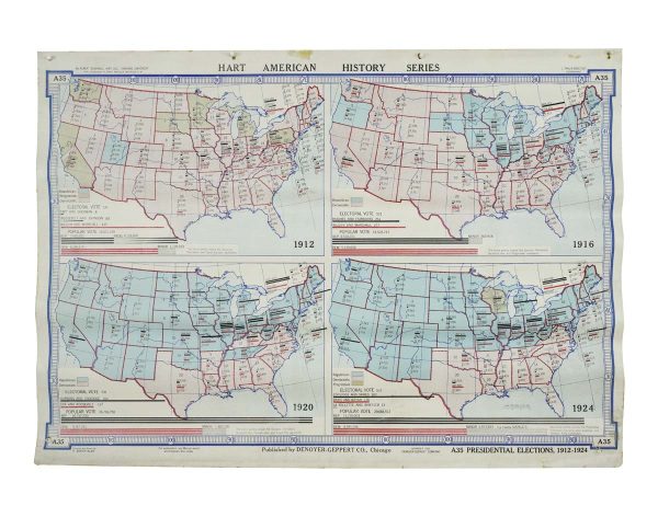 Globes & Maps - Hart American History Series Presidential Elections 1912-1924 Paper Map