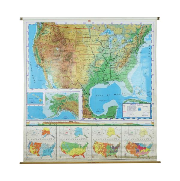 Globes & Maps - Vintage Vibrant Roll Up United States Geographic Map