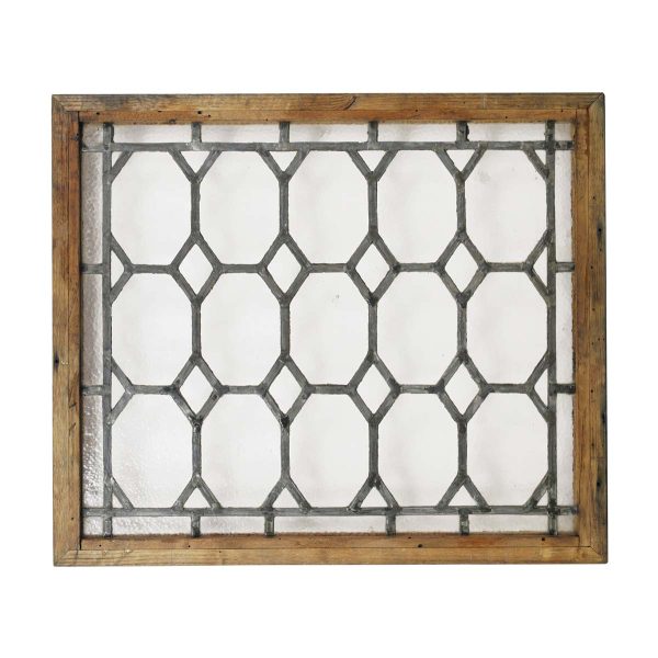 Leaded Glass - Antique Octagon Leaded Pebbled Glass Pine Frame Window