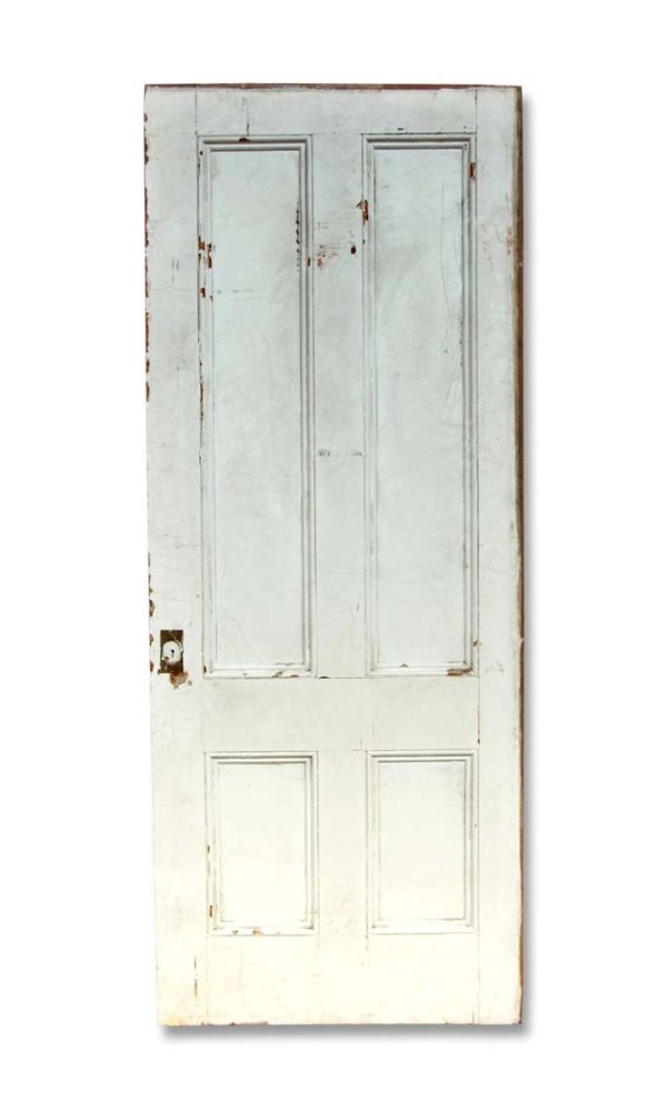 Pocket Doors - Antique 4 Pane White Wood Pocket Door 90.5 x 35.75