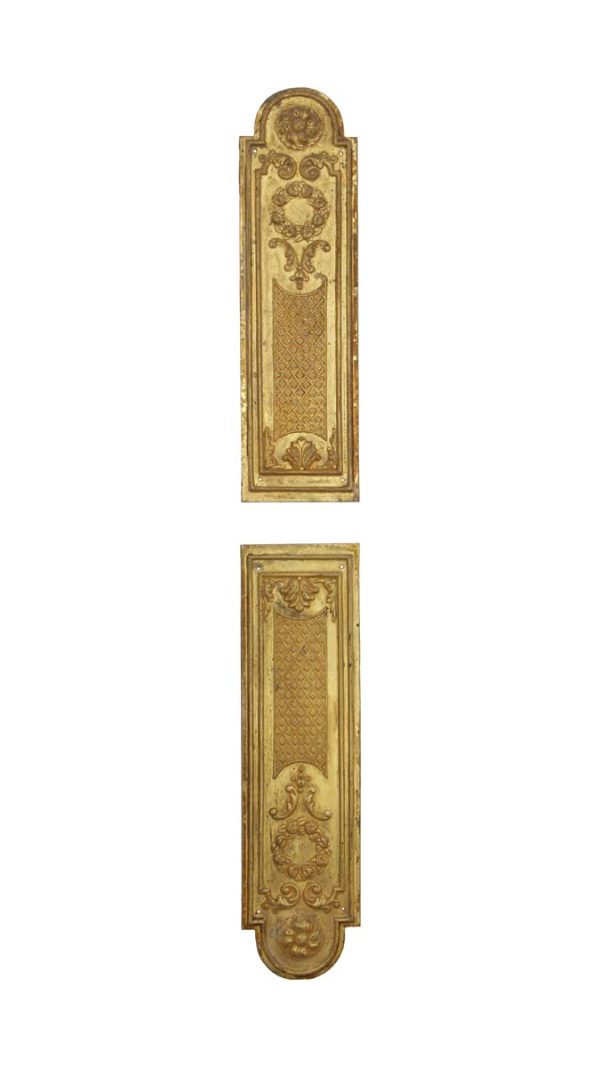 Push Plates - Pair of Antique French 2 Piece Pressed Brass Door Push Plates