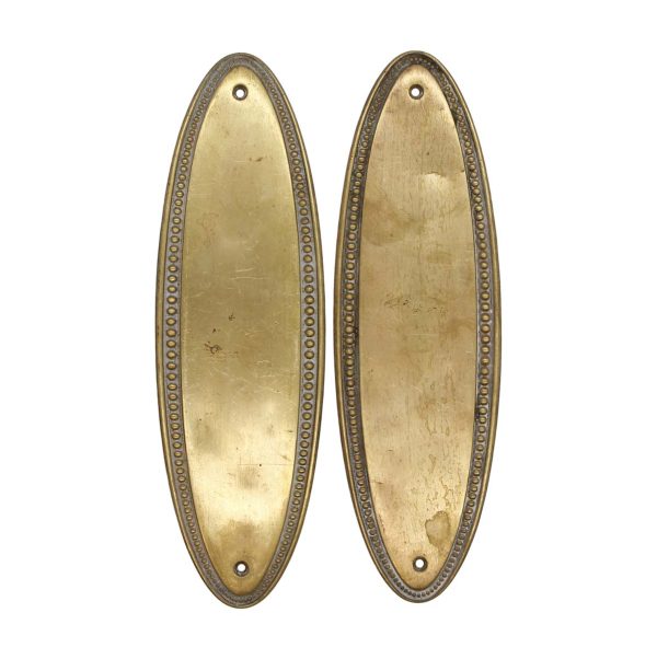 Push Plates - Pair of Vintage 10 in. Beaded Oval Brass Door Push Pates