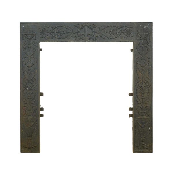 Screens & Covers - Antique Victorian Wreath Urn Motif Cast Iron 30 in. Square Fireplace Insert