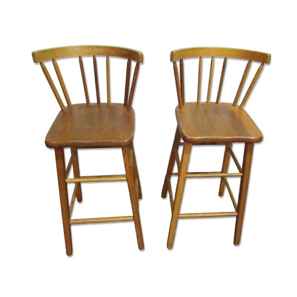 Seating - Pair of Modern Pine Medium Tone Wood Bar Stools
