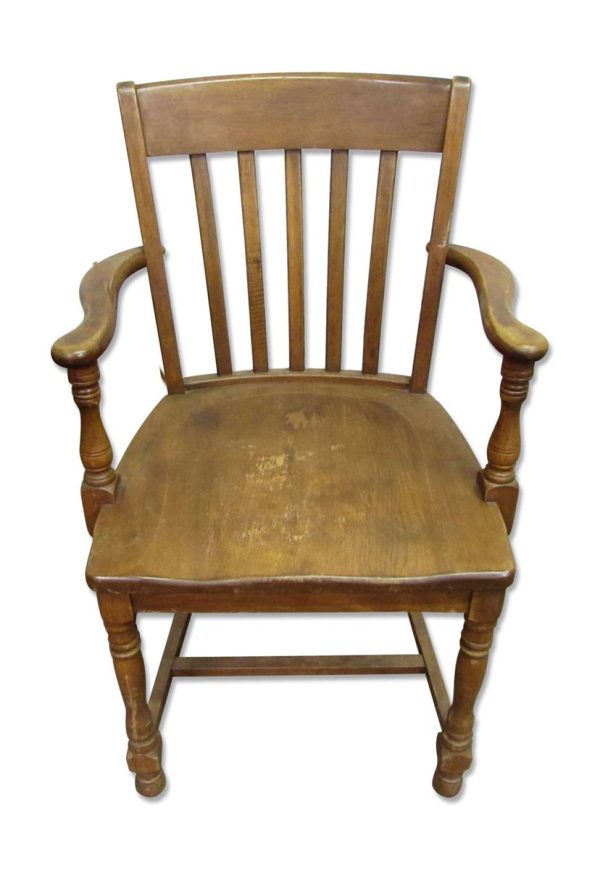 Seating - Vintage Slatted Back Oak Wooden Arm Chair