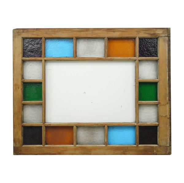 Stained Glass - Antique Queen Anne Colorful Pine Framed Stained Glass Window