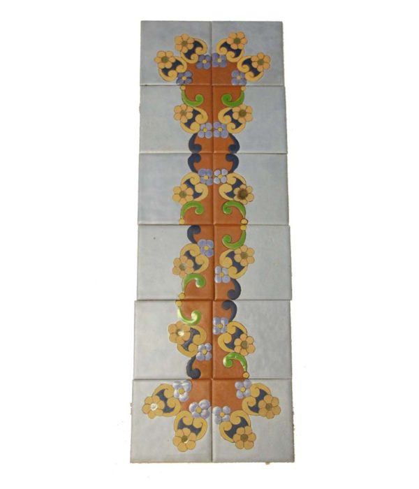 Tile Murals  - Hand Painted Vibrant Colored Floral Tile Mural 25.5 x 8.5