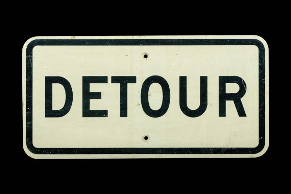 Vintage Signs - Aluminum Black & White Detour Traffic Sign