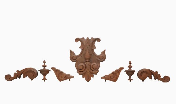 Applique - Set of Hand Carved Ornate Medium Tone Wood Furniture Appliques