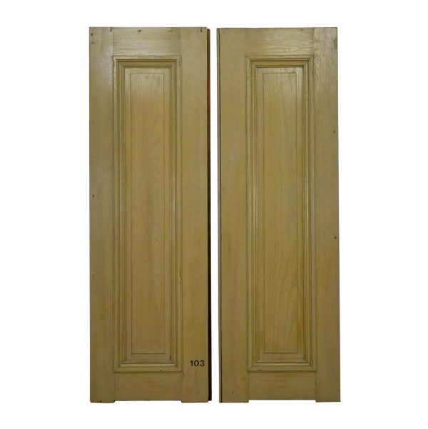 Cabinet Doors - Pair of Vintage 1 Pane Light Tone Wood Cabinet Doors