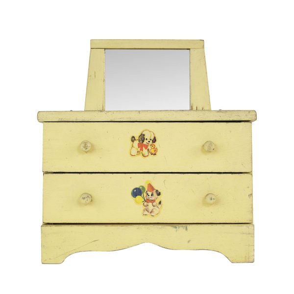 Children's Items - Vintage Children's Pine Yellow Doll Toy Mirrored Dresser