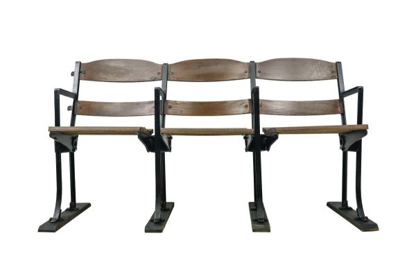 Commercial Furniture - Vintage Pine & Steel Frame 3 Seat Stadium Seating