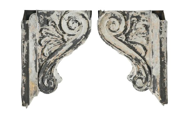 Corbels - Pair of Distressed White Paint 21.25 in. Tin Corbels