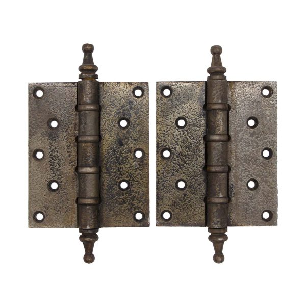 Door Hinges - Pair of Antique 6 x 5 Ball Bearing Nickel Steeple Butt Door Hinges