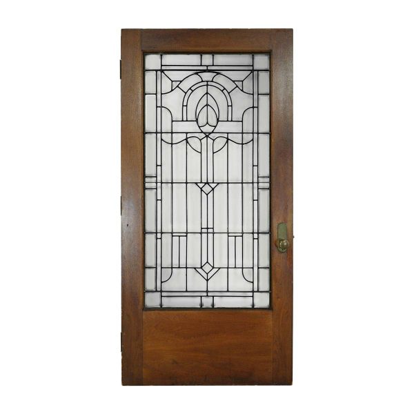 Entry Doors - Antique Arts & Crafts Beveled Lead Glass Oak Entry Door 82.375 x 39.625