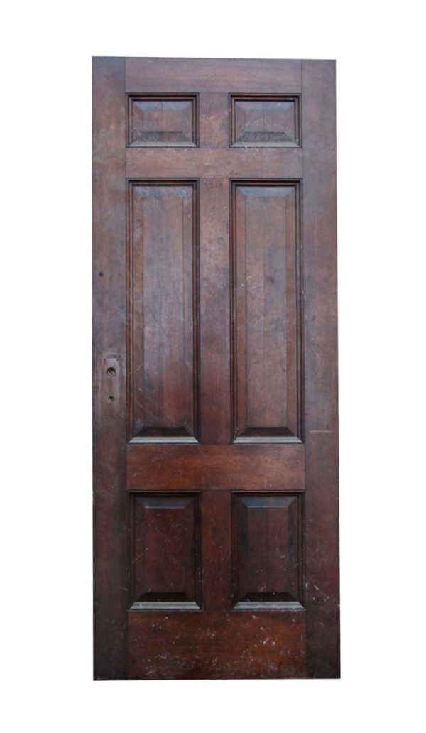 Entry Doors - Vintage 6 Pane Dark Wood Tone Entry Door 83.25 x 33.625