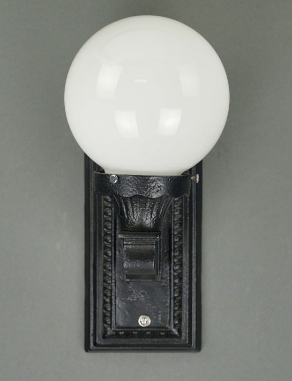 Exterior Lighting - Antique Cast Iron Milk Glass Globe Exterior Restored Wall Sconce