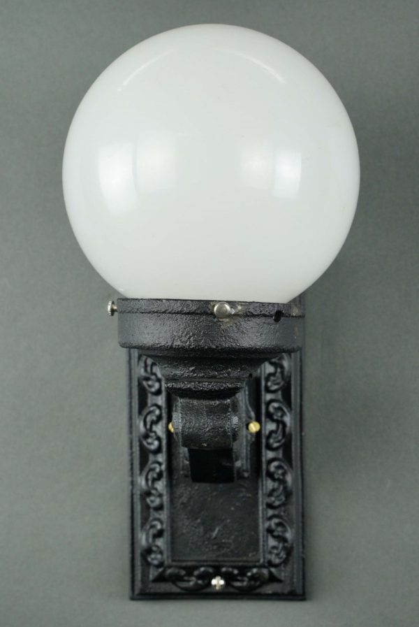 Exterior Lighting - Restored Antique Cast Iron Milk Glass Globe Exterior Wall Sconce