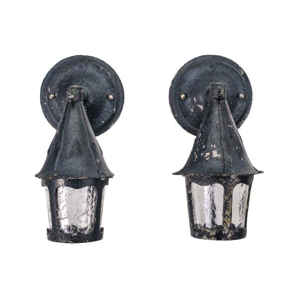 Exterior Lighting - Restored Pair of Arts & Crafts Black Steel & Glass Exterior Wall Sconces