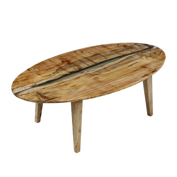 Farm Tables - Handcrafted 53 in. Clear Resin River Maple Tapered Leg Oval Coffee Table