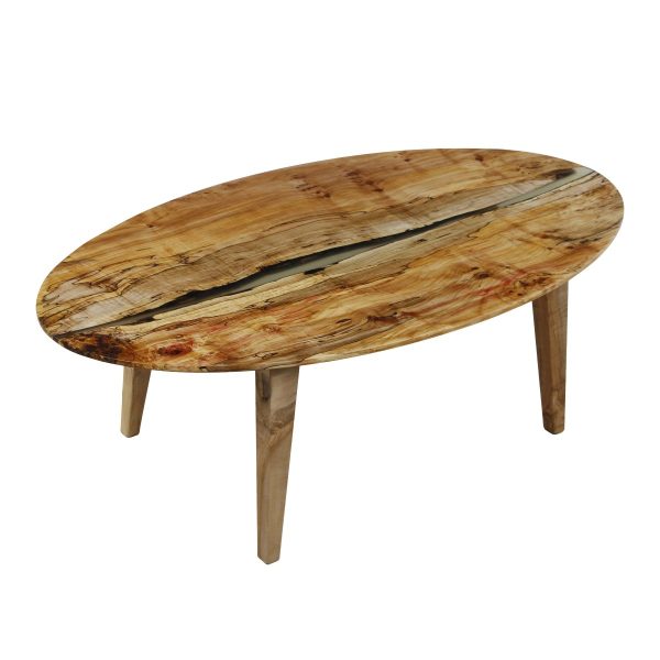 Farm Tables - Handcrafted 53 in. Clear Resin River Maple Tapered Legs Oval Coffee Table