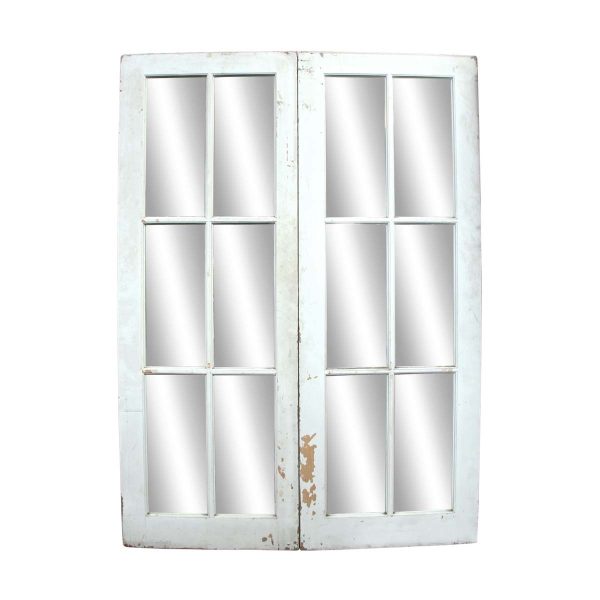French Doors - Antique White French 6 Mirrored Lite Double Doors 83.125 x 59.625