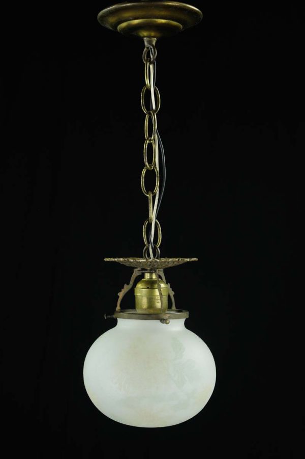 Globes - Antique Traditional Spherical White Glass Globe Brass Pendant Light