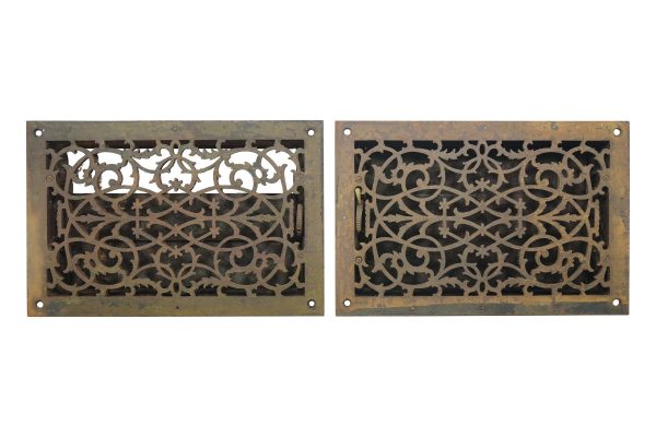 Heating Elements - Pair of Bronze Finish Iron & Steel Floor Register Vent Covers