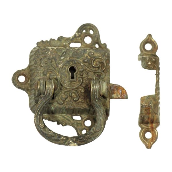 Ice Box Hardware - Antique Victorian Bronze Ice Box Latch with Keyhole