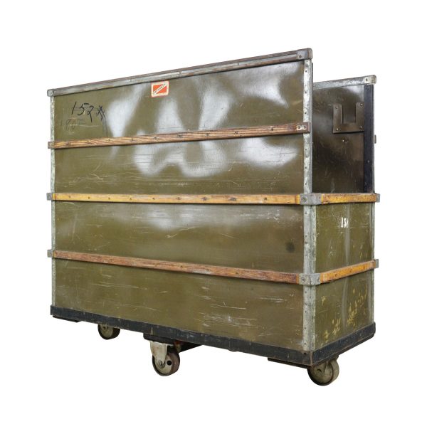 Industrial - Vintage Green Sheet Metal Pine Base Industrial Deep Storage Cart