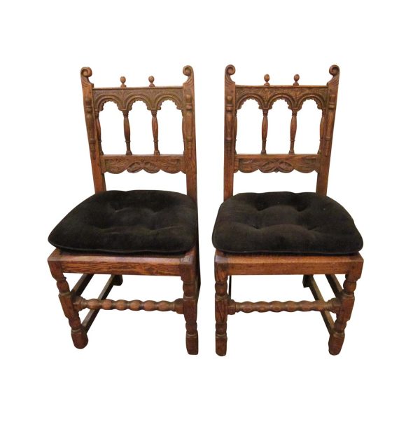 Kitchen & Dining - Pair of Antique Gothic Carved Solid Wood Chairs