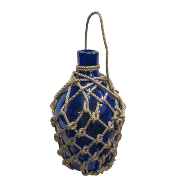 Nautical Antiques - Vintage Blue Glass Netted Jute Rope Nautical Jug