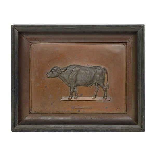 Other Wall Art  - 1880s Austrian Pine Framed Bronze Bull Relief Printing Plate