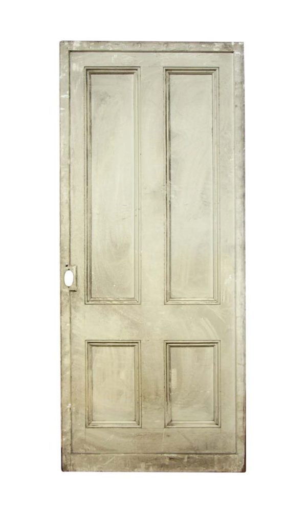 Pocket Doors - Antique 4 Wood Panel White Pocket Door 83.5 x 36.25