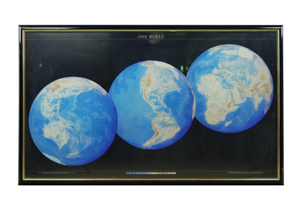 Posters - 1990s Triple Perspective Planet Earth Map Framed Poster