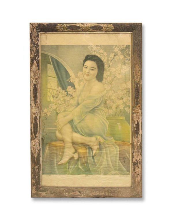 Prints  - Carved Wood Frame Blossom Miss Chinese Print