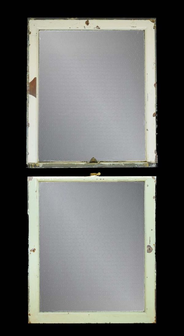 Reclaimed Windows - Antique Steel Frame Chicken Wire Glass Double Hung Windows