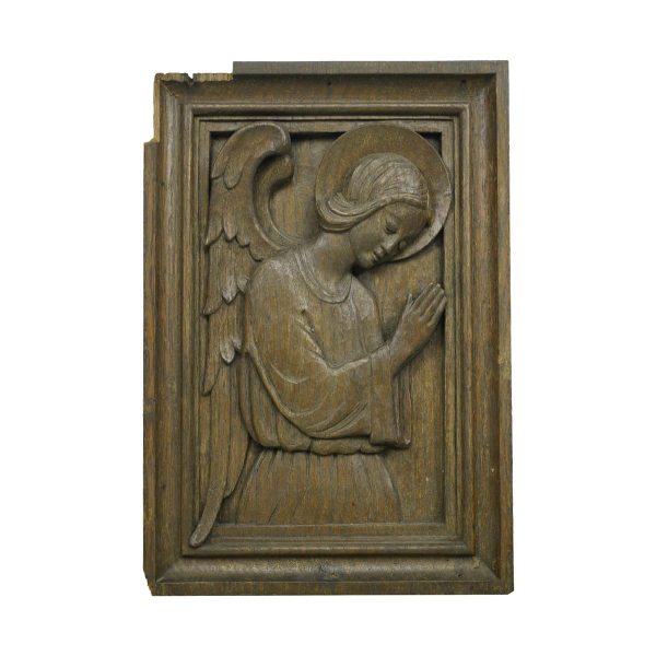 Religious Antiques - Reclaimed Carved Chestnut Angel Relief Wall Art Panel