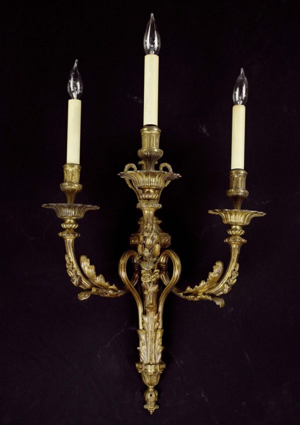 Sconces & Wall Lighting - Antique French Bronze 3 Candelabra Arm Wall Sconce