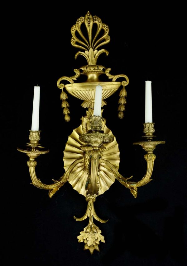 Sconces & Wall Lighting - Early 1900s French 3 Arm Gilt Bronze Wall Sconce