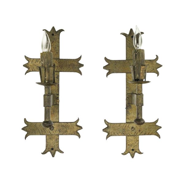 Sconces & Wall Lighting - Pair of Spanish Revival 1 Arm Bronze Finish Steel Wall Sconces