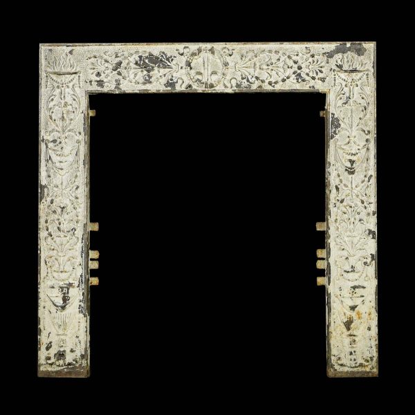 Screens & Covers - Antique Victorian White Painted Cast Iron Fireplace Insert Surround