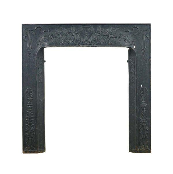 Screens & Covers - Reclaimed Ornate Black Cast Iron Square Fireplace Insert Surround