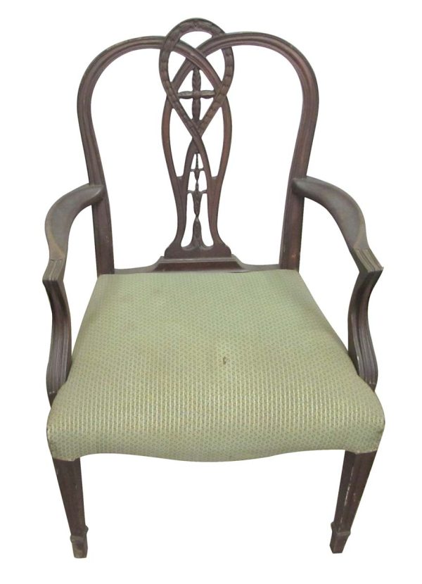 Seating - Traditional Mahogany Wood Green Fabric Arm Chair