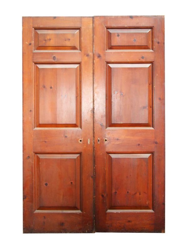 Standard Doors - Vintage Knotty Pine 3 Raised Pane Double Doors 78.75 x 51.25