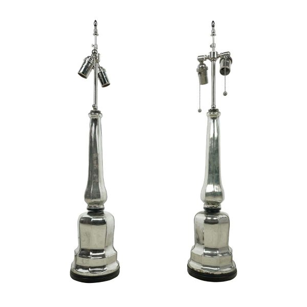 Table Lamps - Pair of Neoclassical Mercury Glass Nickel Finish 2 Bulb Table Lamps