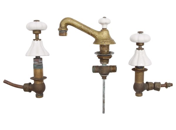 Bathroom - Antique Patina Brass & White Scallop Ceramic Faucet Set